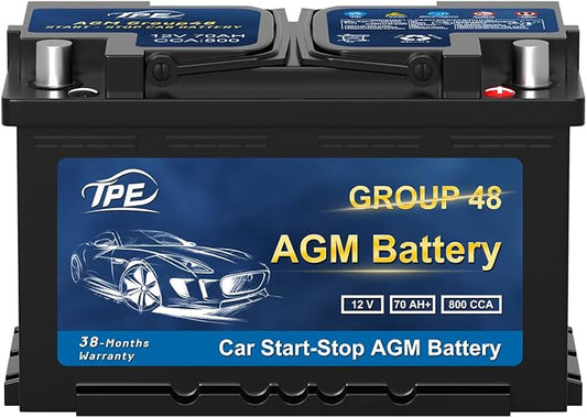 TPE AGM Battery BCI Group 48, Maintenance Free 12V 70Ah, H6 Size, Automotive by TPE