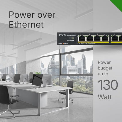 Zyxel 10 Port PoE Switch | Unmanaged Gigabit Network Ethernet Splitter | 8X PoE+ - Image 6