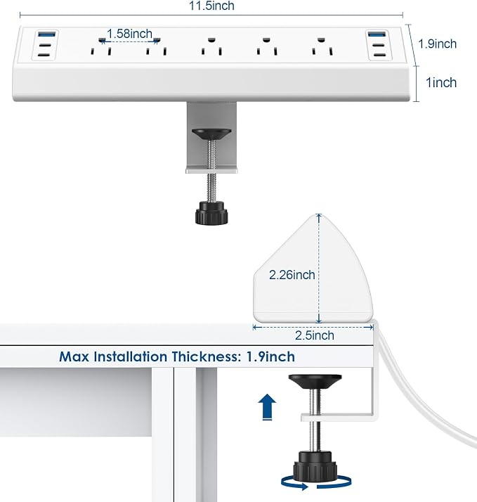 Desk Clamp Power Strip USB C, Under Desk Mount Power Station, 20W Fast Charging - Image 7