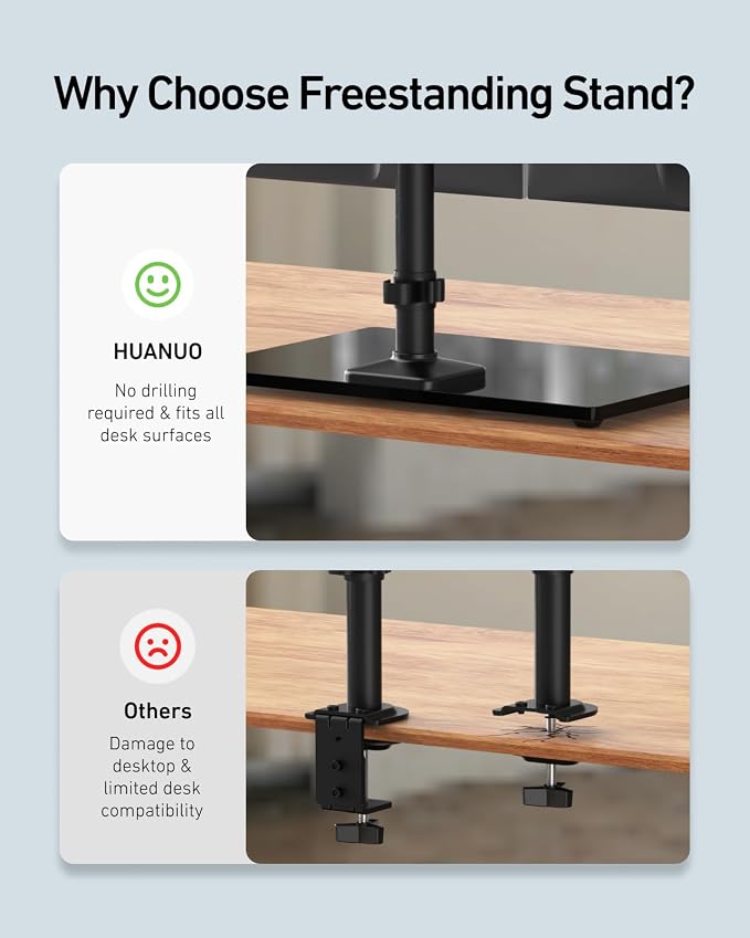 HUANUO Freestanding Dual Monitor Stand, 32 Inch Dual Monitor Mount - Image 7