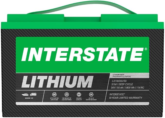 Interstate Batteries 36V 50Ah Group Size 31M Lithium Marine/RV Deep Cycle by InterstateBatteries