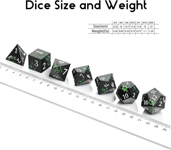 Glitter Green DND Metal Dice, DNDND 7 PCS Flower Metallic DND Dice Set - Image 7