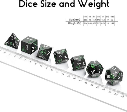 Glitter Green DND Metal Dice, DNDND 7 PCS Flower Metallic DND Dice Set - Image 7