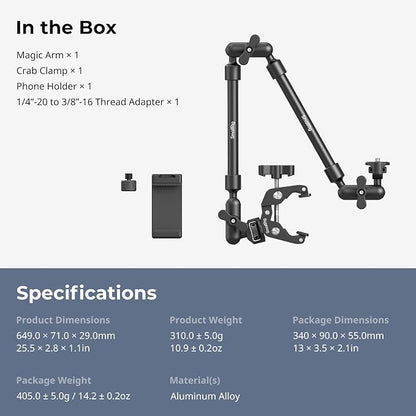 SMALLRIG 22" Magic Arm Clamp, Overhead Phone Mount Holder Stand, Flexible Desk - Image 9