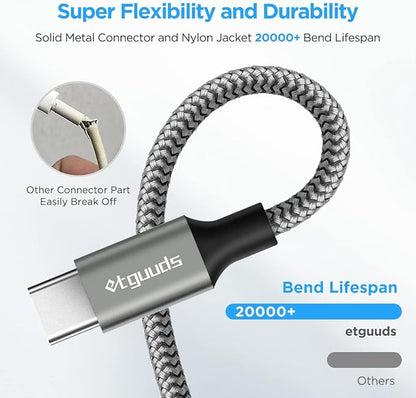 Long USB C Cable, etguuds Fast Charging USB A to Type C Charger Cable Braided - Image 5