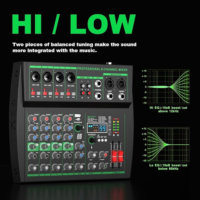 MW-6 black 6-Channel Professional DJ Audio Mixer Portable Controller Mixer - Image 8