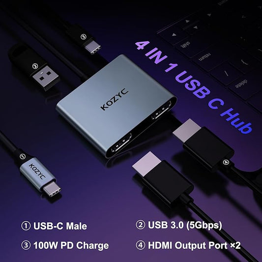 USB C to Dual HDMI Adapter 4K@30Hz, KOZYC USB C Hub Multiport Adapter - Image 2
