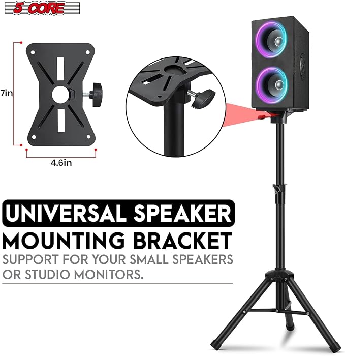 5Core Speaker Stand Tripod Floor Adjustable 24-36 Inch Short DJ Studio Monitor - Image 8