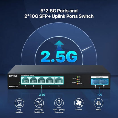 Tenda TEM2007X, 5 Port 2.5G Ethernet Switch, Unmanaged 2.5Gb Switch - Image 2