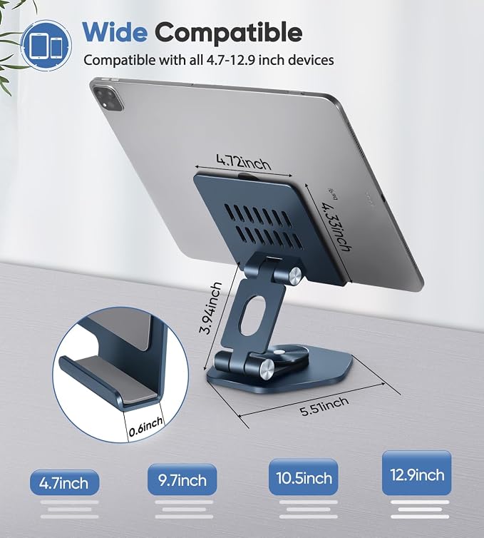 Foldable Aluminum Tablet Stand for Desk, 360° Swivel iPad & Tablet Holder – - Image 4