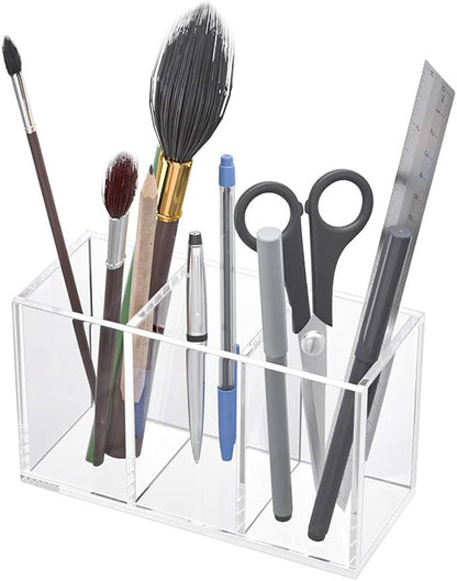 NIUBEE Acrylic Pen Holder 3 Compartments - Image 2
