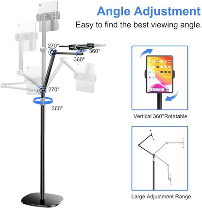 OATSBASF Tablet Floor Stand, Overhead Bed Phone Mount, Height & 360 Degree - Image 4
