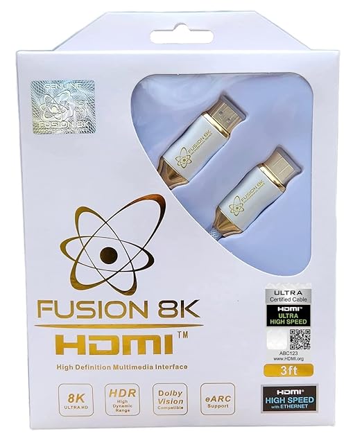White HDR HDMI 2.1 Certified Cable Supports 10K 8K @60Hz and 4K @120Hz by Fusion8k