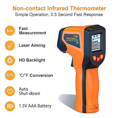 Laser Infrared Thermometer Non-Contact Digital Temperature Gun, -58℉～1112℉ IR - Image 7