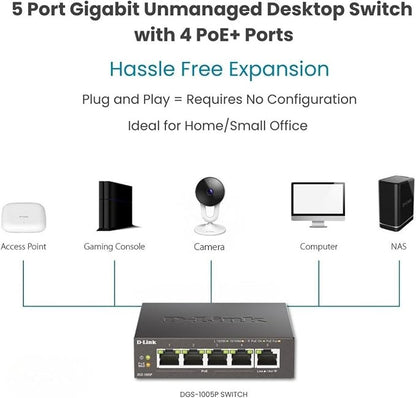 D-Link 5-Port Gigabit PoE+ Unmanaged Ethernet Switch, - Image 4