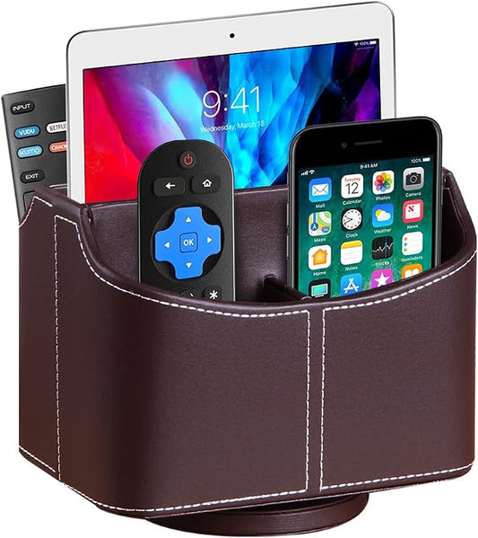 Fanousy 360° Rotating Remote Control Holder, PU Leather TV Remote Caddy by Thelittlebeautyoflife