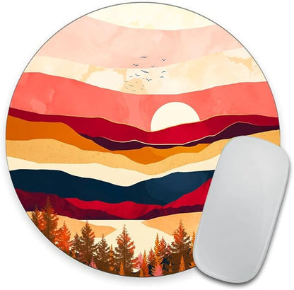 Mountain and Moon Round Mouse pad Customized Mousepad Non-Slip Rubber Base by Goodsprout