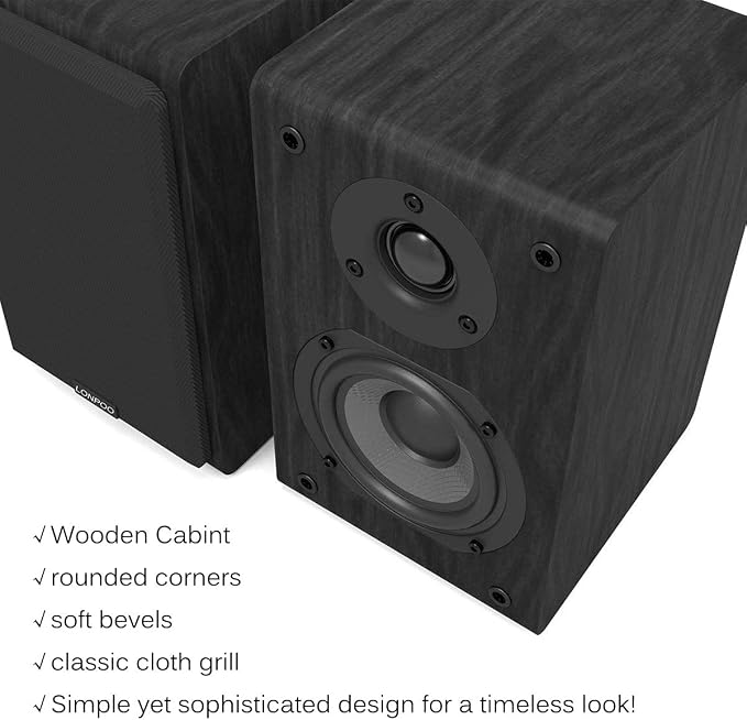 LONPOO Passive Bookshelf Speakers, 75W x 2 Classic Wooden Near Field Monitors - Image 7