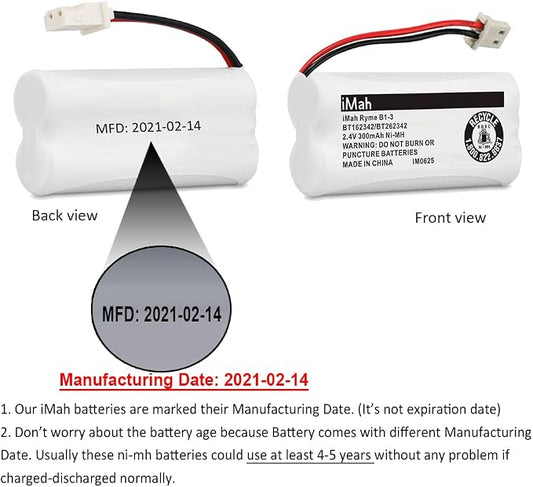 iMah Ryme B1-3 BT162342 BT262342 2.4V 300mAh Ni-MH Cordless Telephone Batteries - Image 2