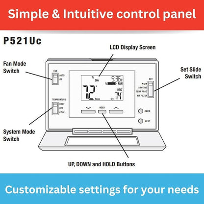 Lux Pro P521U Programmable 5-2 Day Thermostat - Image 3