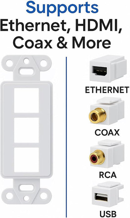 10 Pack Keystone Wall Plate 3 Port, Cat6 Cat5, Home & Office Installations - Image 3