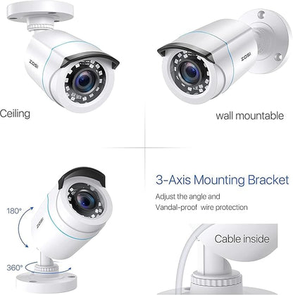 ZOSI 4 x 2MP 1080p HD-TVI Home Security Camera Outdoor Indoor 1920TVL, 80ft - Image 8