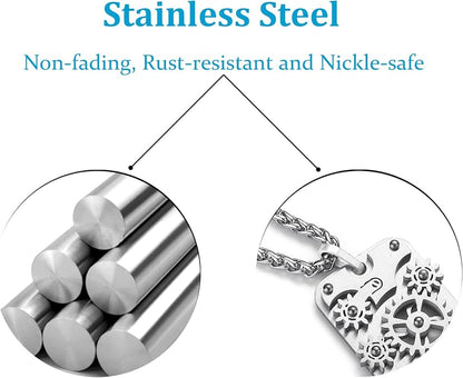 Stainless Steel Mechanical Rotatable Gear Pendant Necklace - Image 4