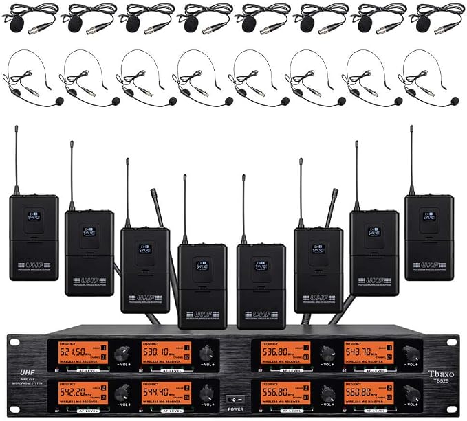 wenwen Wireless Microphone System Pro Audio 8 Channel UHF 8 Lavalier Bodypacks by WENWEN