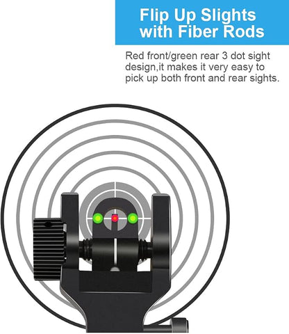 Fiber Optic Flip Up Iron Sights Picatinny Rail Mounted Front and Rear Backup - Image 4