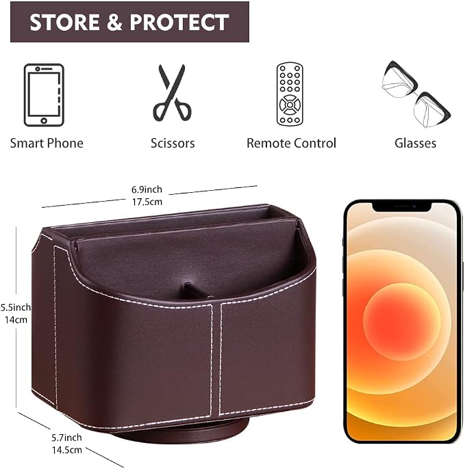 Fanousy 360° Rotating Remote Control Holder, PU Leather TV Remote Caddy - Image 2