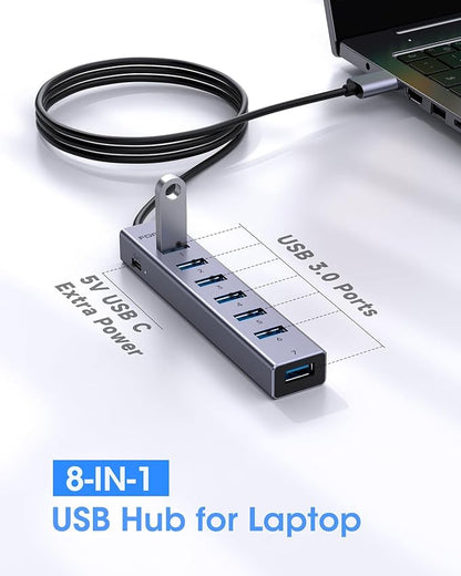 FORIDA Aluminum Alloy 8 Port USB Hub Long Cable USB Splitter - Image 3