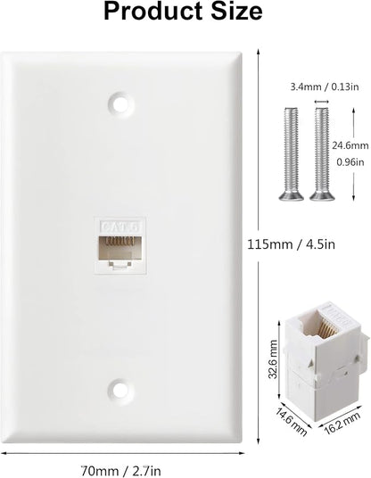 Ethernet Wall Plate, 1 Port Cat6 RJ45 Keystone Inline Coupler Wall Plate - Image 2