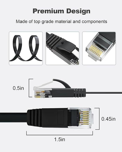Yauhody CAT 6 Ethernet Cable 20ft Black, High Speed Solid Flat CAT6 Gigabit - Image 7