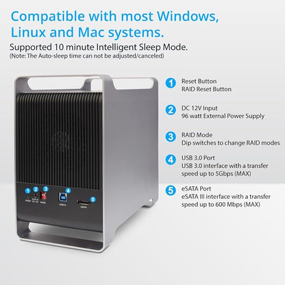 Syba 5 Bay 2.5" and 3.5" SATA HDD External USB 3.0 / eSATA RAID Hard Drive - Image 3
