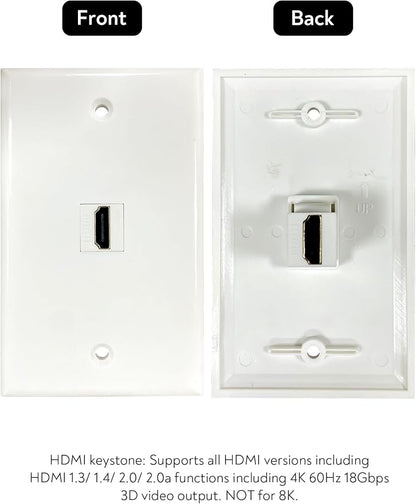 HDMI Wall Plate, 1 Port 4K HDMI Keystone Female to Female Wall Plate-White - Image 4