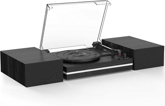 Vinyl Record Player with Dual Separate Stereo Speakers Vintage Turntable with by WOCKODER