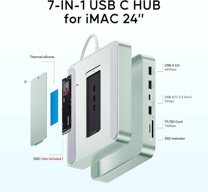 USB C HUB for iMac 24 inch 2021/2023/2024, USB Hub Adapter iMac Accessories for - Image 3