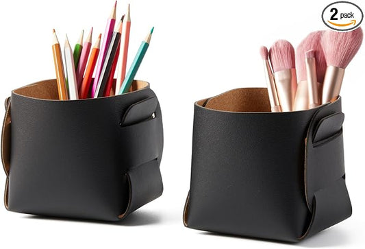 HOMIEAZICOZI 2-Pack Cork Leather Desk Accessories Storage by HOMIEAZICOZI