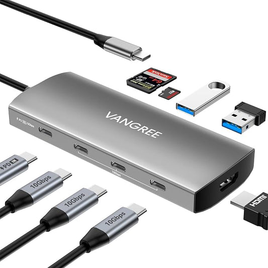 USB C to USB C Hub 10Gbps, 3 USB 3.2 Gen 2 Ports, 4K@60Hz HDMI, 100W PD by VANGREE