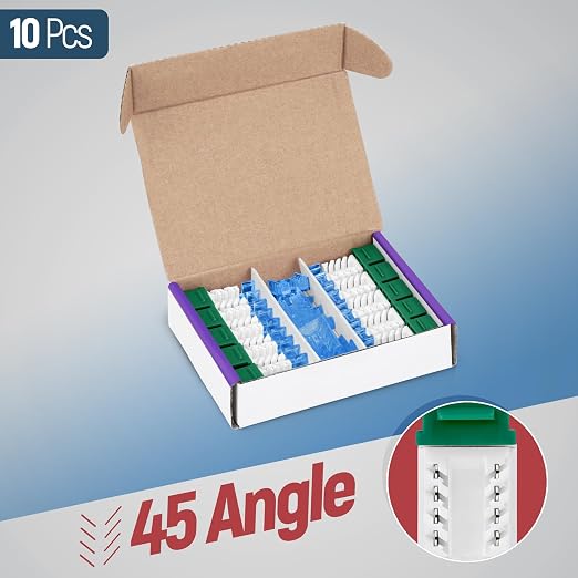 Everest 45° Angled RJ45 Cat5e Keystone Jacks 10-Pack in Green - Image 2