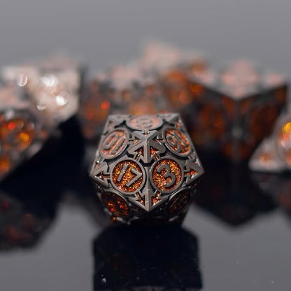 Orange Black Nickel Finish Heavy Metal DND Dice Set - Image 7