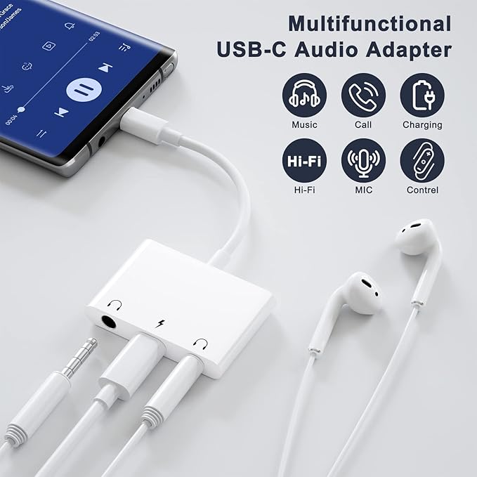 USB C to 3.5mm Audio Adapter, 3 in 1 Aux to USB C Headphone Splitter Dual 3.5mm - Image 7