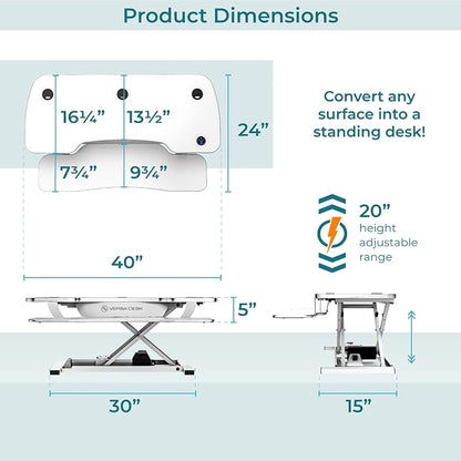 VERSADESK® Electric Standing Desk Converter, 40 Inch Large PowerPro™ Height - Image 4