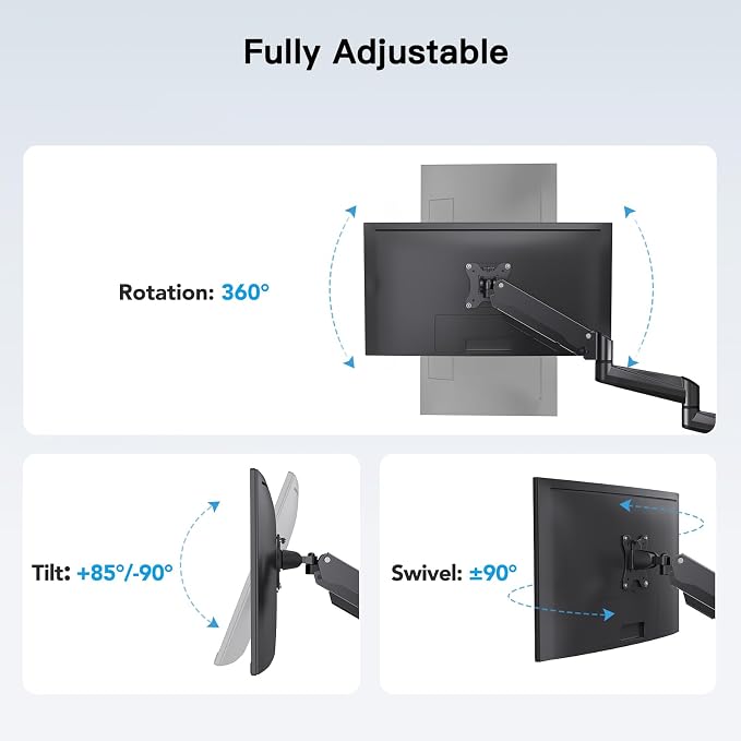 HUANUO Triple Monitor Mount for 17 to 32 inch Screens, Gas Springs Adjustment - Image 4