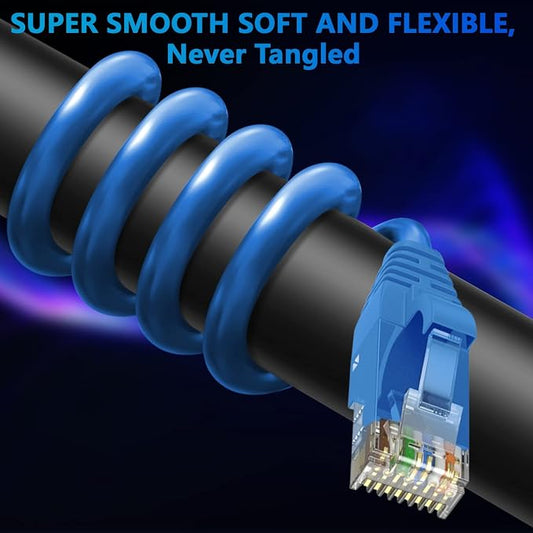 Adoreen Cat 6 Ethernet Cable 250 Ft-Blue, Outdoor & Indoor Snagless Long Round - Image 2