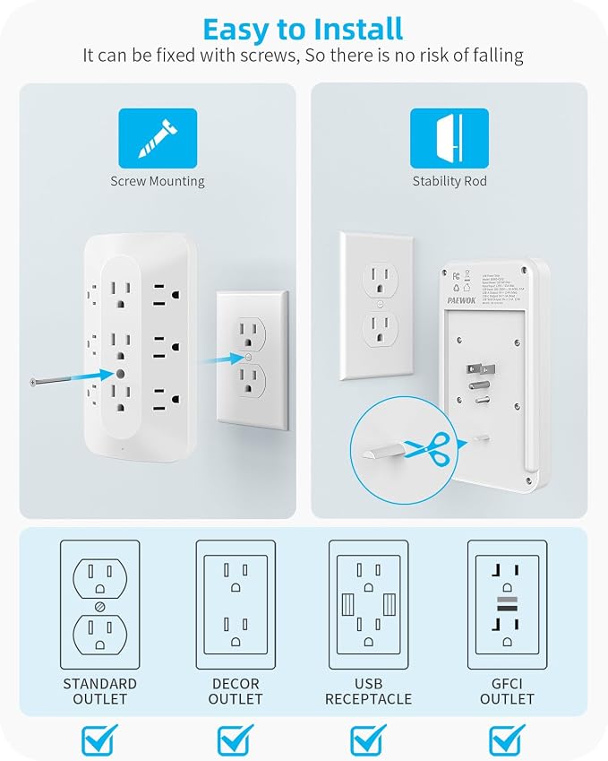 Wall Outlet Extender, 9 Outlet Splitter - Image 3