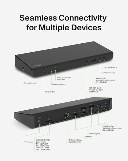Belkin 15-in-1 Universal Triple Display DisplayLink Docking Station Hub w/ 3 - Image 6