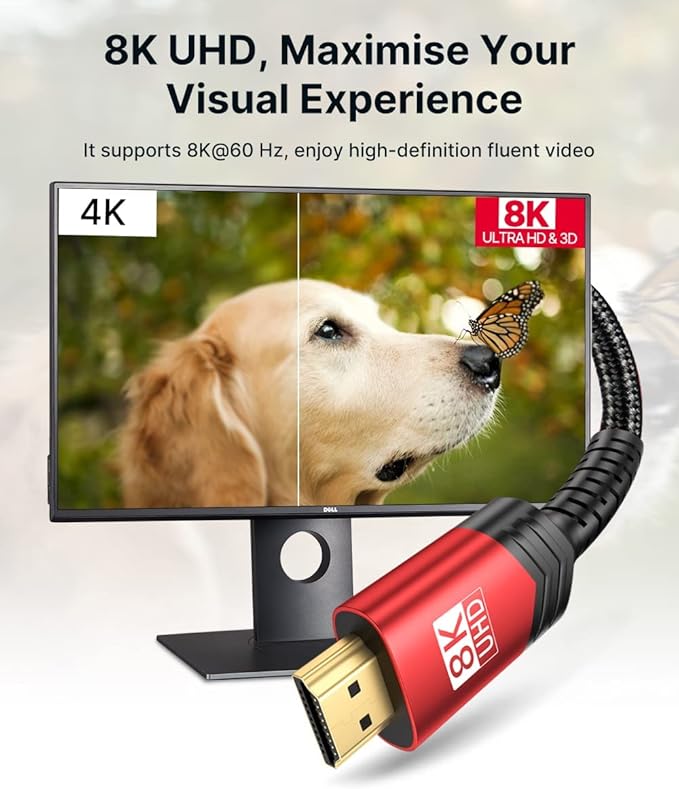 JSAUX 8K HDMI Cable 2.1 2 Pack 10ft, 48Gbps Ultra High Speed HDMI Cable Braided - Image 2
