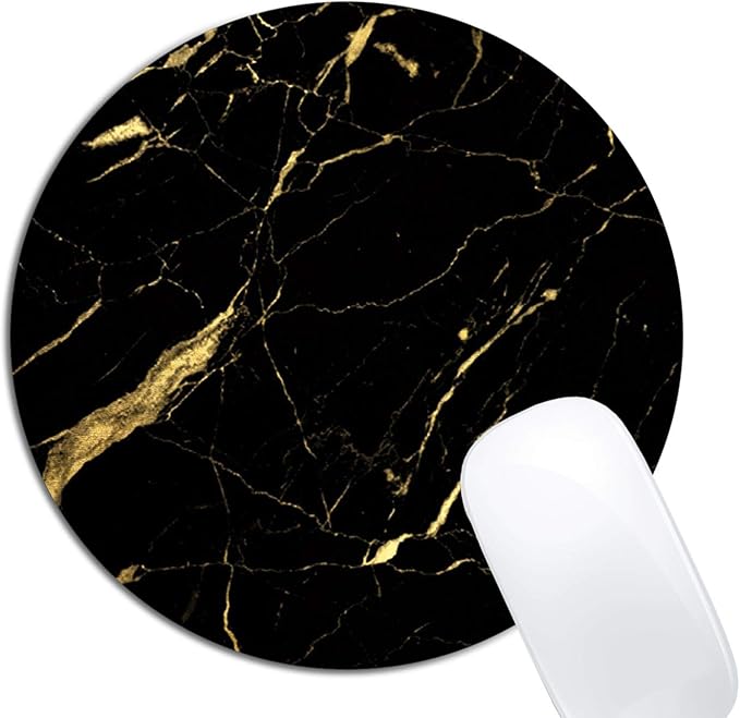 Black and Gold Marble Mouse Pad Round Non-Slip Rubber Mousepad Laptop Office by XDMY