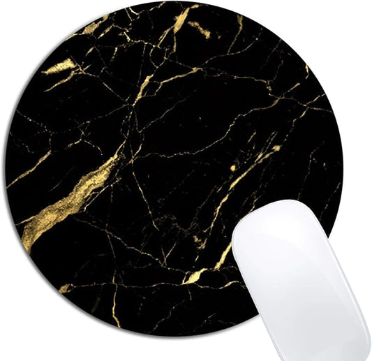 Black and Gold Marble Mouse Pad Round Non-Slip Rubber Mousepad Laptop Office by XDMY